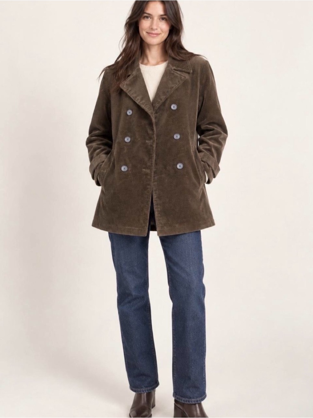 GAP Vintage 90s Double-Breasted Corduroy Peacoat Chocolate Brown Fall Jacket y2k